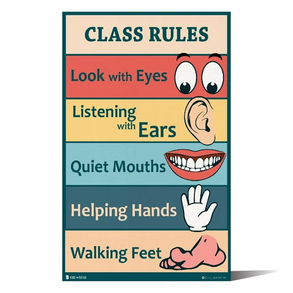 Classroom Rules sign chart LAMINATED SMALL by Teachers for young students learning in kindergarten nursery pre school Young N Refined