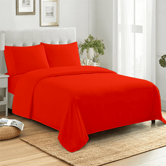 Premier Colorful Queen Sheet Set, Microfiber 16 Inch Deep Pocket 4 Piece Bed Sheet - Red