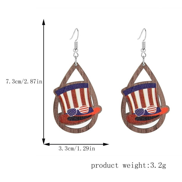 Pendientes bohemios con colgante de bandera estadounidense y forma de girasol para mujer, regalo patriótico del 4 de julio, con estrellas y rayas, corazón de madera y cuentas.