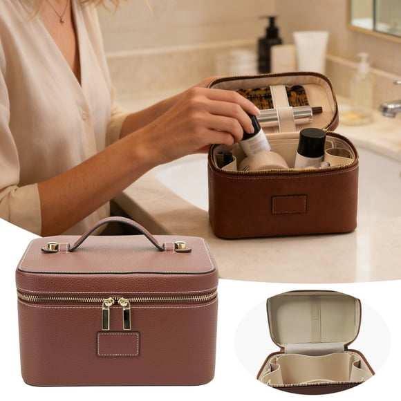 1Pcs Large Imitation Make Up Organiser Beauty Makeup With Removable Divider For Culture & Travel Coffee Classic