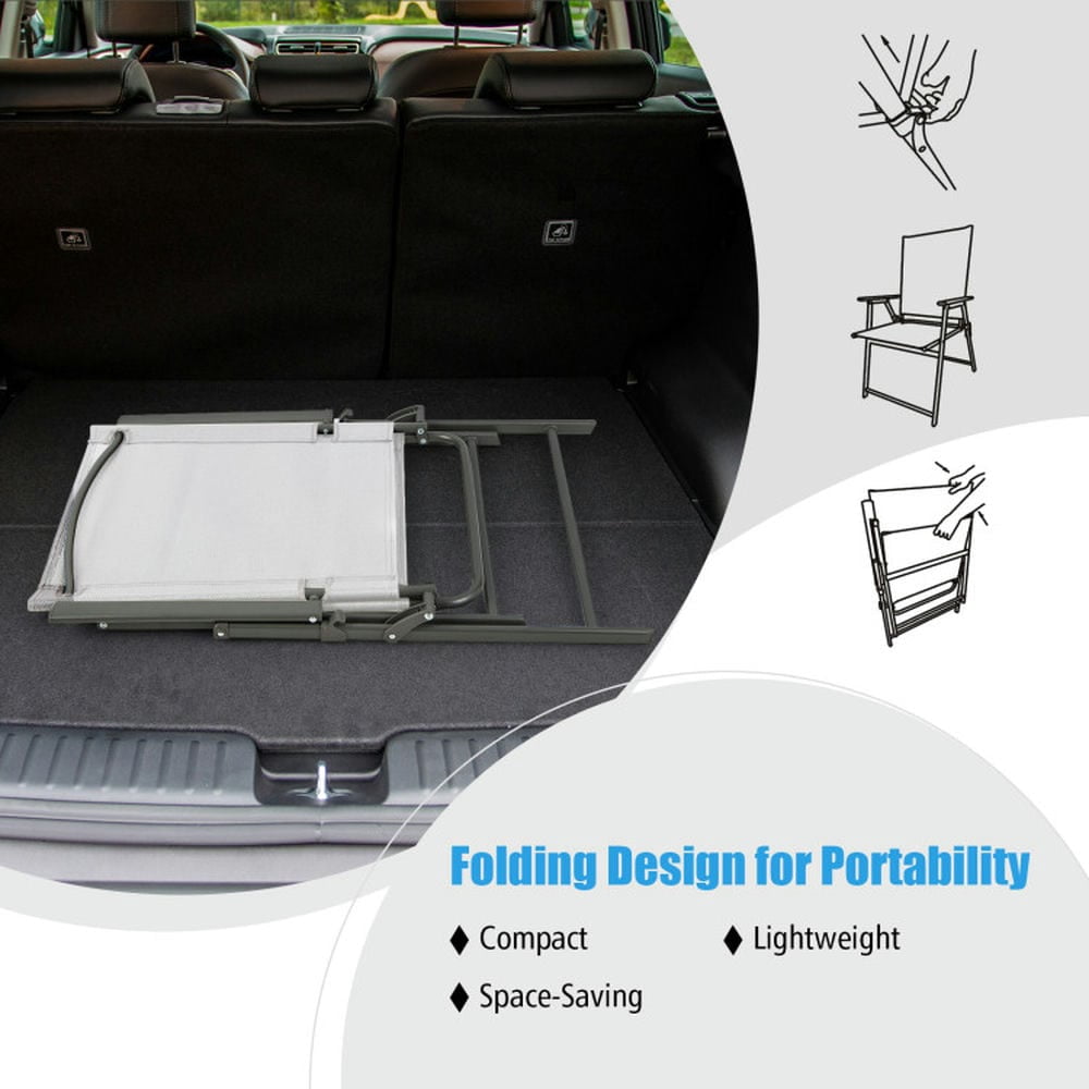 Demifill Set of 4 Patio Folding Chair Set with Rustproof Metal Frame, Gray