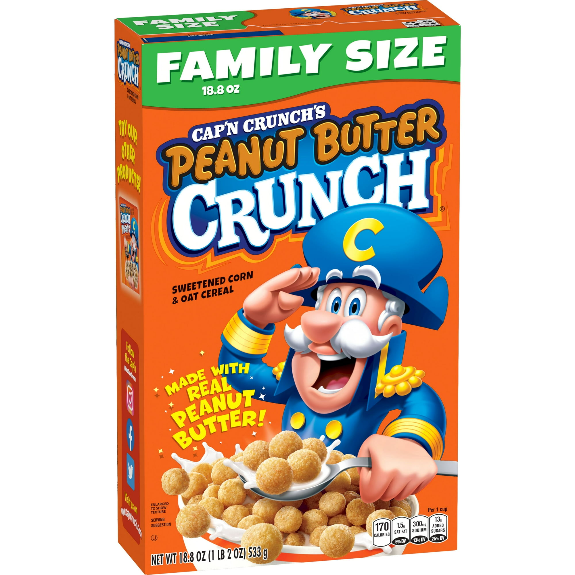 Cap'n Crunch's Peanut Butter Crunchy Cereal, Family Size (18.8 oz)