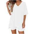 thumbnail image 2 of Hurxie 2 Piece Sets for Women Summer Lounge Short Set Spring Matching Biker Shorts V Neck Oversized Shirt Clothing White,XL, 2 of 7
