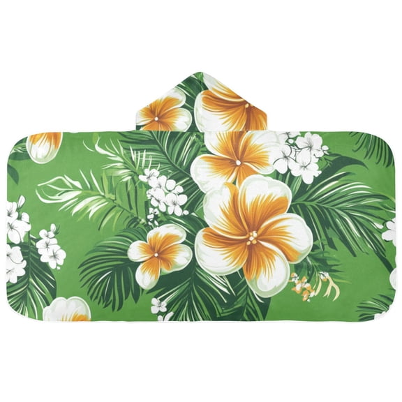 Tropical Hibiscus Print Hooded Beach Towel Kids Bath Towels Quick Dry for Pool Swiming 50" x 23.5" Microfiber Soft Bathrobe
