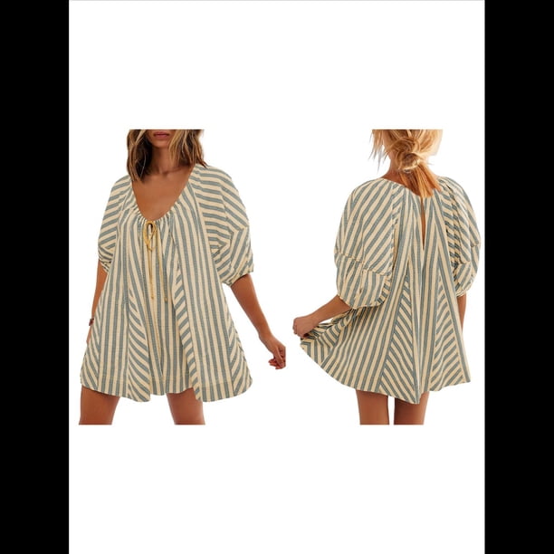 Mono de Rayas Extragrande para Mujer, Vestido Corto, Mono, Ropa de Playa para Vacaciones con Bolsillos. Albaricoque XXL