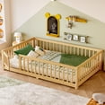 thumbnail image 4 of Bellemave Full Size Floor Bed with Safety Guardrails, Solid Wood Montessori Floor Bed with Slats, Low-Profile Design with Bedroom Door Feature for Modern Spaces, Natural, 4 of 10