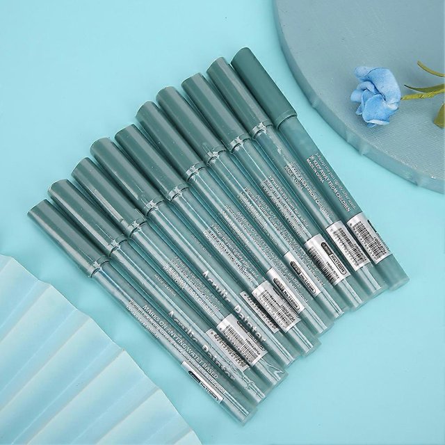10pcs 1100M Acrylic Ink Art Markers Color Drawing Pens for Freehand Sketching DIY Rock Stone Porcelain Mug Glass Wood PaintingDark Green