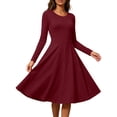 thumbnail image 3 of KHONTS Women's Crew Neck A-Line Mini Dress Long Sleeve Flowy Casual Dresses Elegant Going out Solid Color Slim Dress Wine XL, 3 of 6