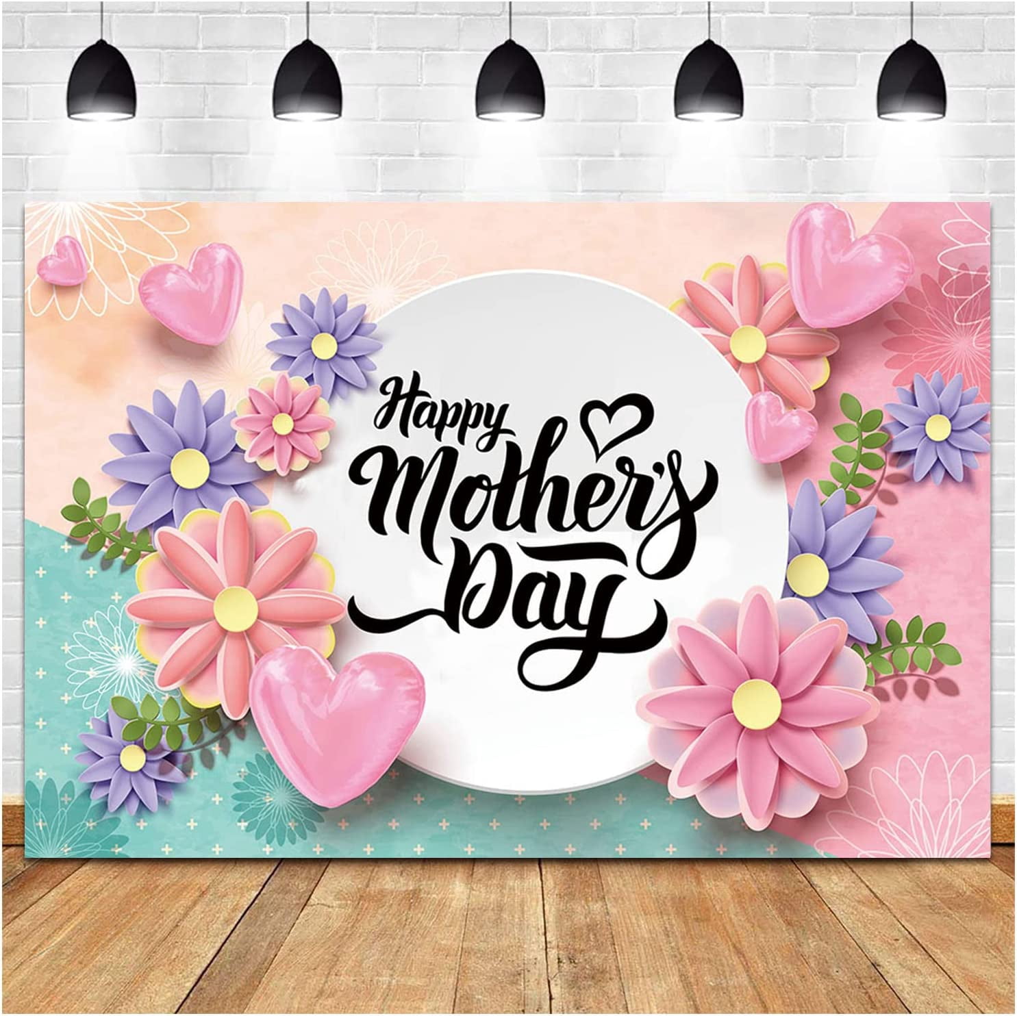 INRUI Happy Mother's Day Photography Backdrop - 7x5 FT Vinyl Background For Party & Event Decor (Flowers Design)