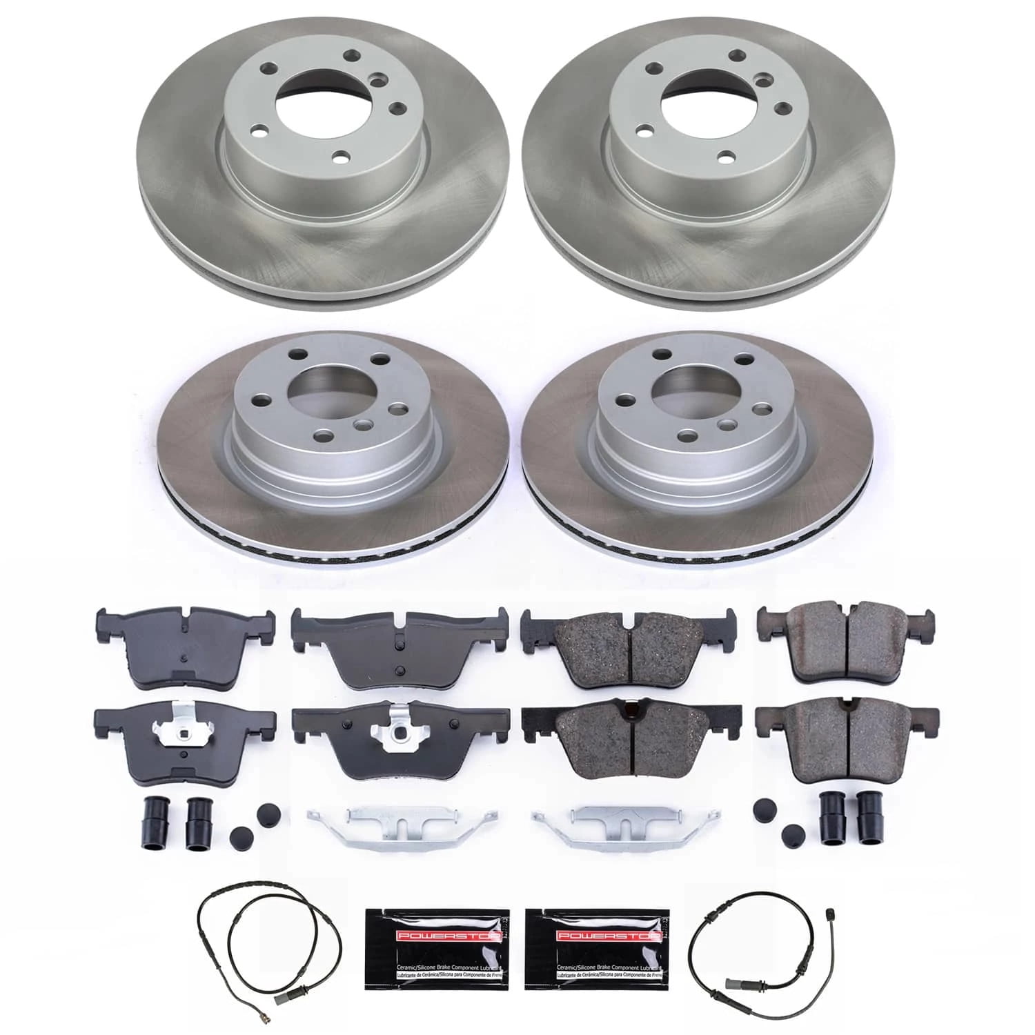 PowerStop Front and Rear Semi-Coated Rotor and Low-Dust Ceramic Brake Pad Kit SC6744