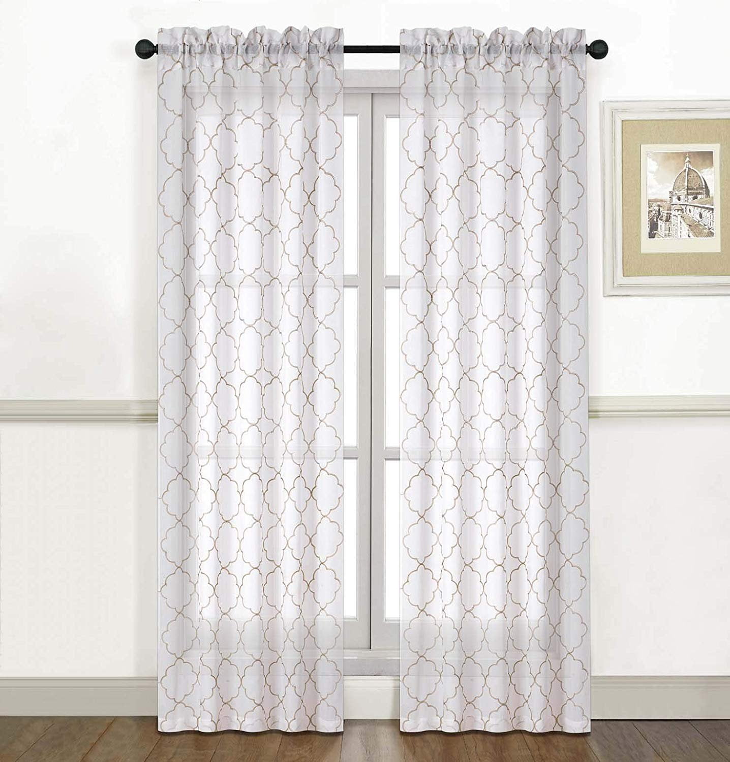 Ruthy's Textile Tan Sheer Curtains 2 x 38 x 84 Panels, Rod Pocket Top