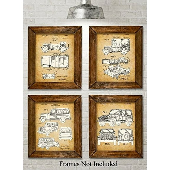 Original Jeep Patent Art Prints - Set of Four Photos (8x10) Unframed - Great Gift for Jeep Drivers