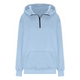 thumbnail image 4 of Womens Baggy Hoodies Quarter Zip High Neck Sweatshirts with Pocket Long Sleeve Cozy Plain Pullover Sweater Tops (XX-Large, Light Blue), 4 of 6