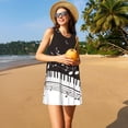 thumbnail image 2 of Horeoi Piano Keys With Musical Notes Print Women's Sleeveless Dress Cotton-like Flared Hem Deep Side Pockets Above-Knee, 2 of 6