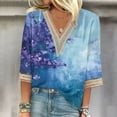 thumbnail image 2 of BangWanChi Womens Summer Tops with Sleeves Women's Summer Printed Pullover V-Neck Lace T-Shirt 3/4 Sleeves Three-quarter Sleeve Top, 2 of 5