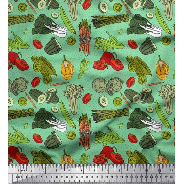 Soimoi polyester Crepe Fabric Dot & Mix Vegetable Decor Fabric Printed Yard 42 Inch Wide