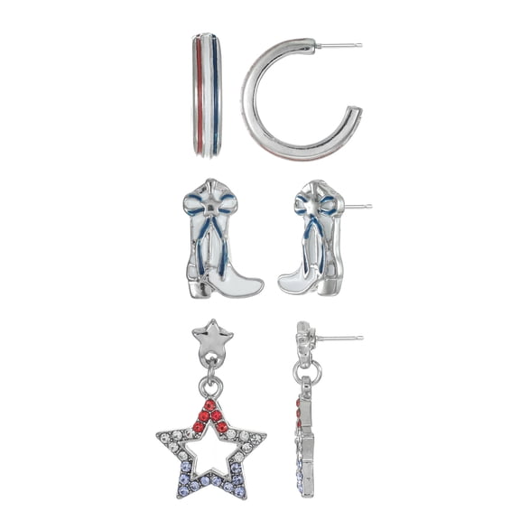 Way to Celebrate Americana Patriotic Western Boot Earring Trio