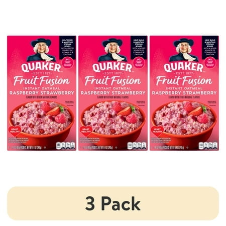 (3 pack) Quaker Instant Oatmeal, Fruit Fusion Raspberry Strawberry, 8.4 oz, 6 Packets