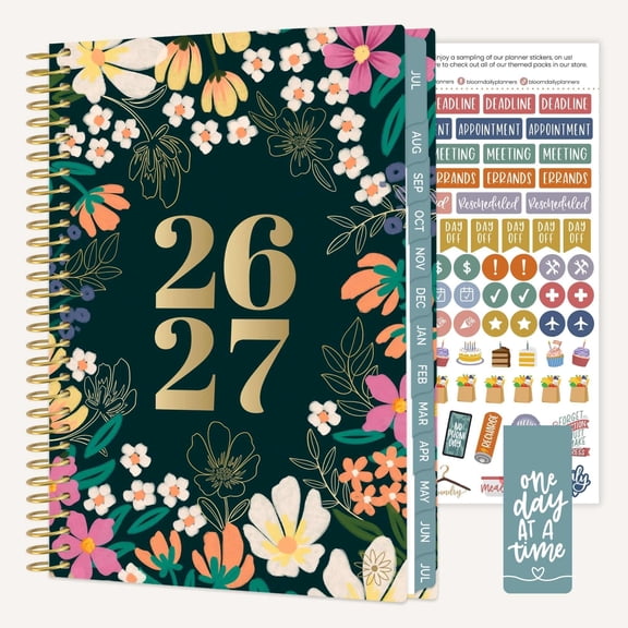 bloom daily planners 2026-2027 Academic Planner, 13 Month Monthly & Weekly Soft Cover, 5.5" x 8.25", Stickers Included, Blooming Wildly