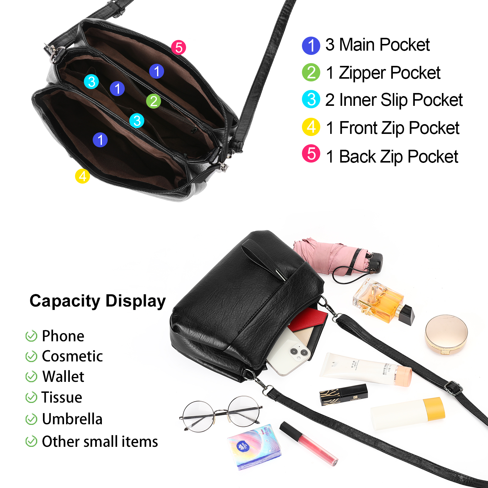 GOIACII Shoulder Bag for Women Leather Purse Crossbody Bag with Adjustable Strap