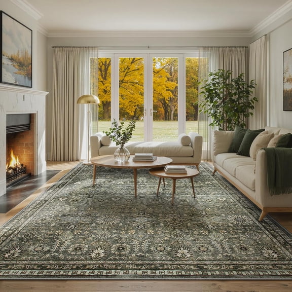 Dark Green Runner Rugs for Hallway 2x10, Washable Stain Resistant Kitchen Runner Rug 10ft, Rubber Backed Non Slip Carpet for Entryway Back Sliding Door