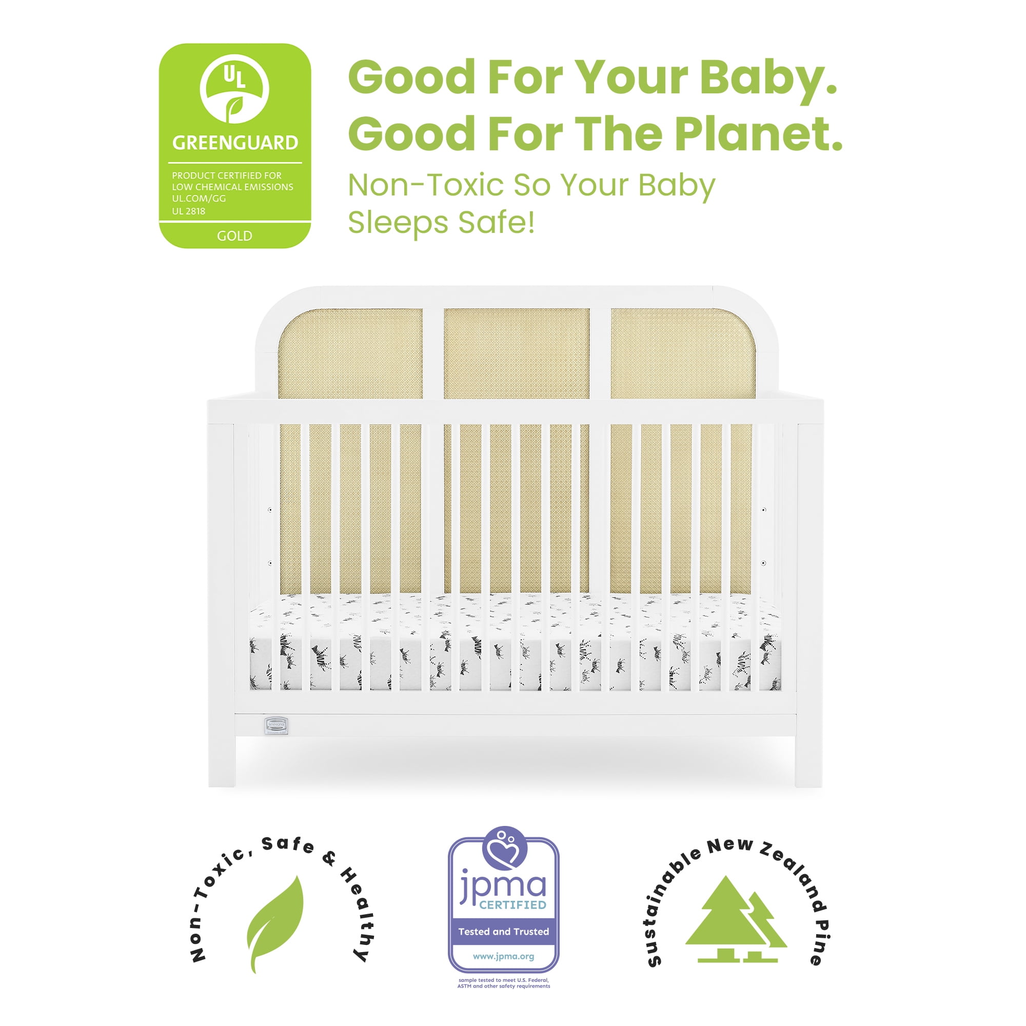 Simmons Kids Theo 6-in-1 Convertible Crib - Greenguard Gold Certified, Bianca White/Textured Almond