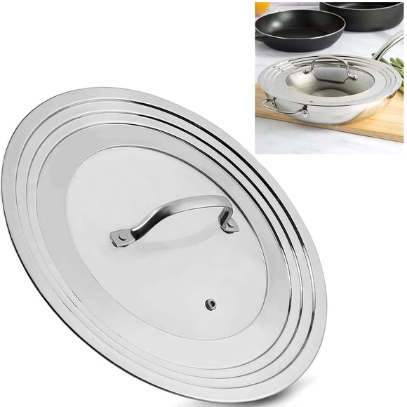 KEISSCO Tapa universal de acero inoxidable para ollas, sartenes y sartenes - Se adapta a ollas y sartenes de 7 a 12 pulgadas - Vidrio templado con borde de acero inoxidable Cubierta de repuesto para s