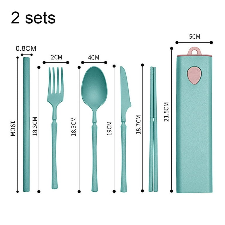 2 Sets Reusable Utensil Set with Case, Portable Camping Fork Knife Spoon  Set, Wheat Straw Travel Utensils for Lunch Box, for School Work Lunch or