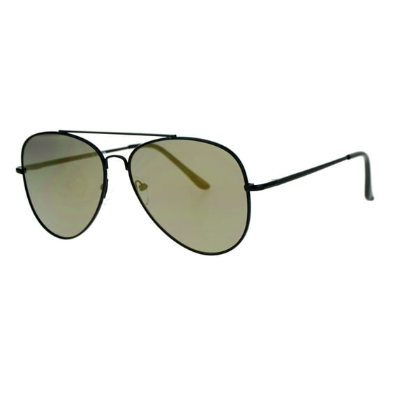 SA106 Gold Mirrored Flat Lens Black Metal Frame Oversize Aviator Sunglasses