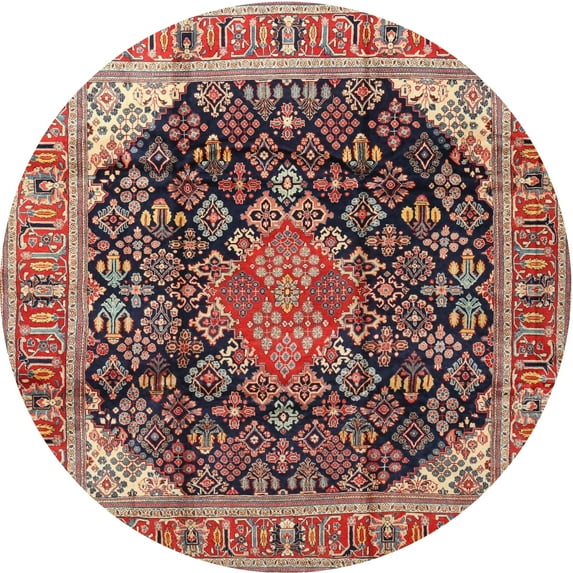 Ahgly Company Indoor Round Traditional Saffron Red Medallion Area Rugs, 3' Round