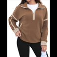 thumbnail image 2 of Sudadera de Mujer con Media Cremallera, Suave y Extragrande, con Bolsillos, Cálida y Afelpada. Marrón XL, 2 of 8