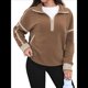 thumbnail image 2 of Sudadera de Mujer con Media Cremallera, Suave y Extragrande, con Bolsillos, Cálida y Afelpada. Marrón L, 2 of 8