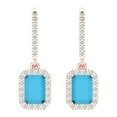 thumbnail image 3 of 5.8072 ct Lever-Back Drop Dangle Earrings for Women | 7.5X5.5mm Emerald Cut Simulated Turquoise | 14K Rose Gold, 3 of 5