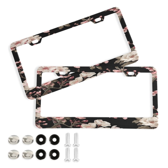 Aluminum License Plate Frame 2 Pack Car Exterior Accessory Car Tag Holder for Front Rear Plates Cars Decor Watercolor Opossum Pattern