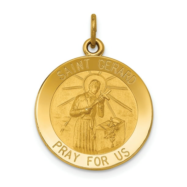 14K Pendentif Médaille Saint Gerard en Or Jaune
