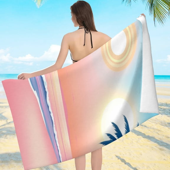 RKSupls Dual Sun Pink Beach Palm Tree Tropical Microfiber Beach Towel, Extra Large Quick Dry Lightweight Towel for Travel Swimming Camping, Soft Super Absorbent- 55.1x27.6in
