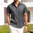 thumbnail image 6 of Hearthz Shirts for Men Short Sleeve Regular Fit Casual Button Down Shirt Summer Beach Holiday Shirt with Pocket (Gray,XXL), 6 of 7