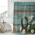thumbnail image 6 of Polyester Fabric Daisy Flower Shower Curtain, Vintage Horseshoes Farmhouse Wooden Grain Teal Waterproof Bathtub Curtain Bathroom Decor Set with Hooks 36 x 72 Inches, 6 of 6