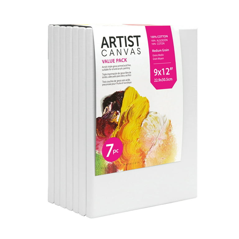 Studio Stretched Canvas, 100% Cotton Acid Free White Canvas, 9X12, 7  Pieces