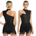 thumbnail image 6 of Raenseen Women's Fringe Latin Dance Leotard Dancewear Shiny Sequins Jazz Ballroom Samba Dance Dress Black M, 6 of 9