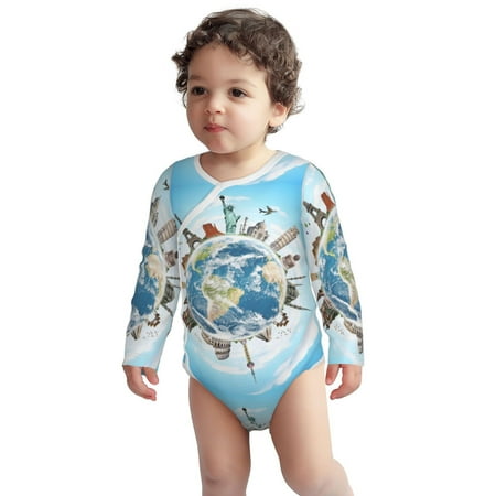 

Fotbe World Travel Pattern Unisex-baby Long-sleeve Bodysuit Long Sleeve Bodysuits One-piece 100% Organic Cotton for Infant Baby Boys Unisex-3 Months