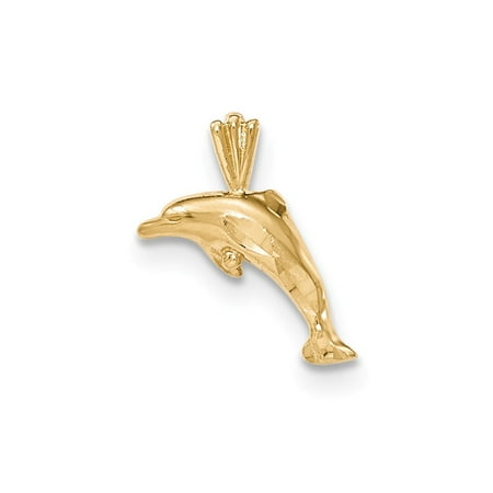 14k Yellow Gold Polished and Diamond Cut Dolphin Pendant