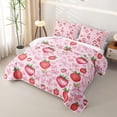 thumbnail image 3 of Erosebridal Bowknot Strawberry Twin Quilt Set for Girls, Watercolor Flower Print Twin Coverlet Set, 2-Piece, 3 of 7