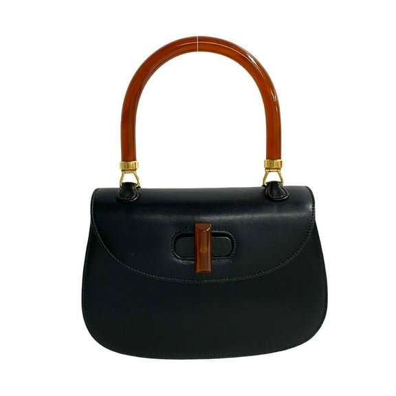 Pre-Owned GUCCI Old Gucci Turnlock Leather Genuine Handbag Mini Tote Bag Black 41525 (Good)