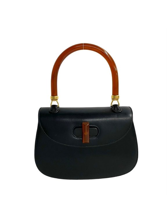 Pre-Owned GUCCI Old Gucci Turnlock Leather Genuine Handbag Mini Tote Bag Black 41525 (Good)