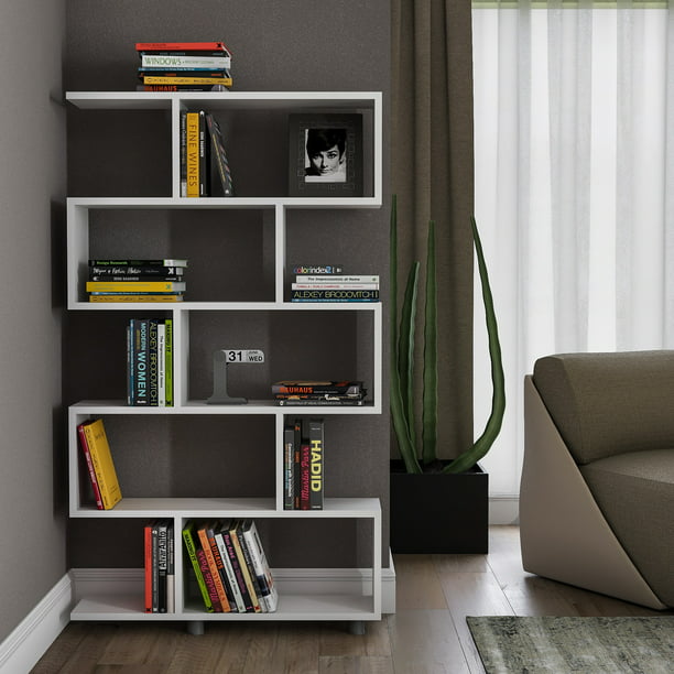 Modern Geometric Bookcase Bookshelf With 10 Shelves White Walmart Com Walmart Com