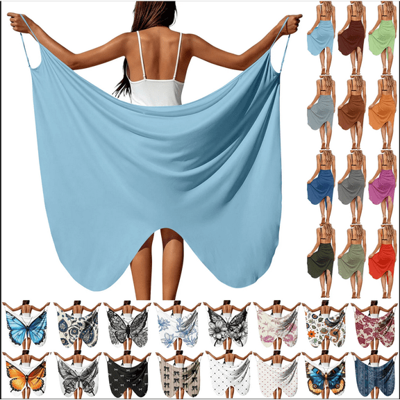 Utoimkio Women's Swimsuit Cover Up Beachwear Spaghetti Strap Chiffon Long Wrap Dress Lightweight Summer Solid Color Butterfly Beach Coverups Size S-5XL