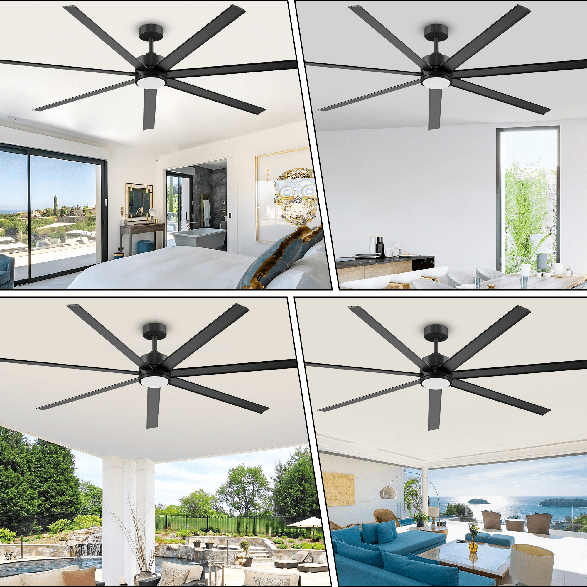 72 inch Large Outdoor Ceiling Fans with Lights and Remote, Waterproof Aluminum Blades Black Industrial Fan for Indoor Outside Great Patios Living Room