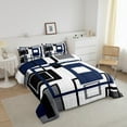thumbnail image 4 of Navy Blue Square Comforter Set For Teen Queen Lack White Grey Geometric Quilt Comforter Geometry Striped Bedding Set Men,Abstract Line Grids Bed Set Insert Modern Bedroom Decor 3 Pcs, 4 of 6