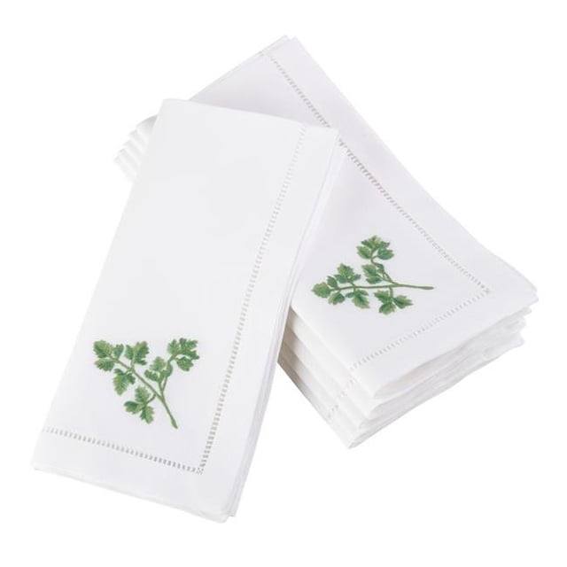 SARO NM103.W20S Serviette de Table en Coton à Bordure Ourlée Brodée Carrée de 20 Po Blanc - Lot de 6